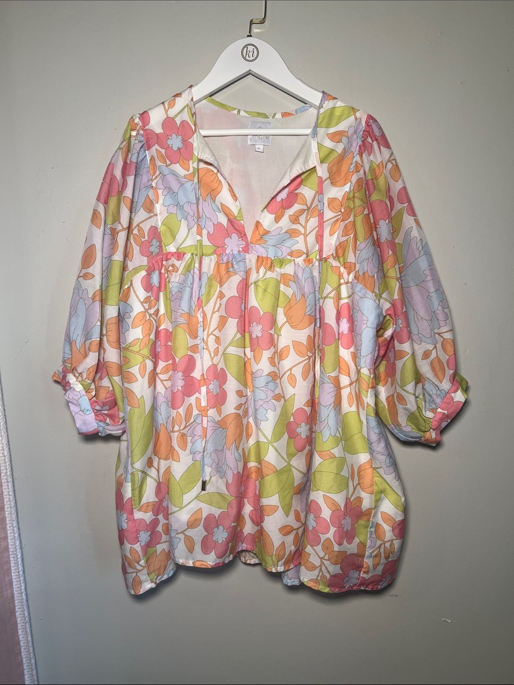 Floral Peasant Tunic Top - Pastel Pink & Orange